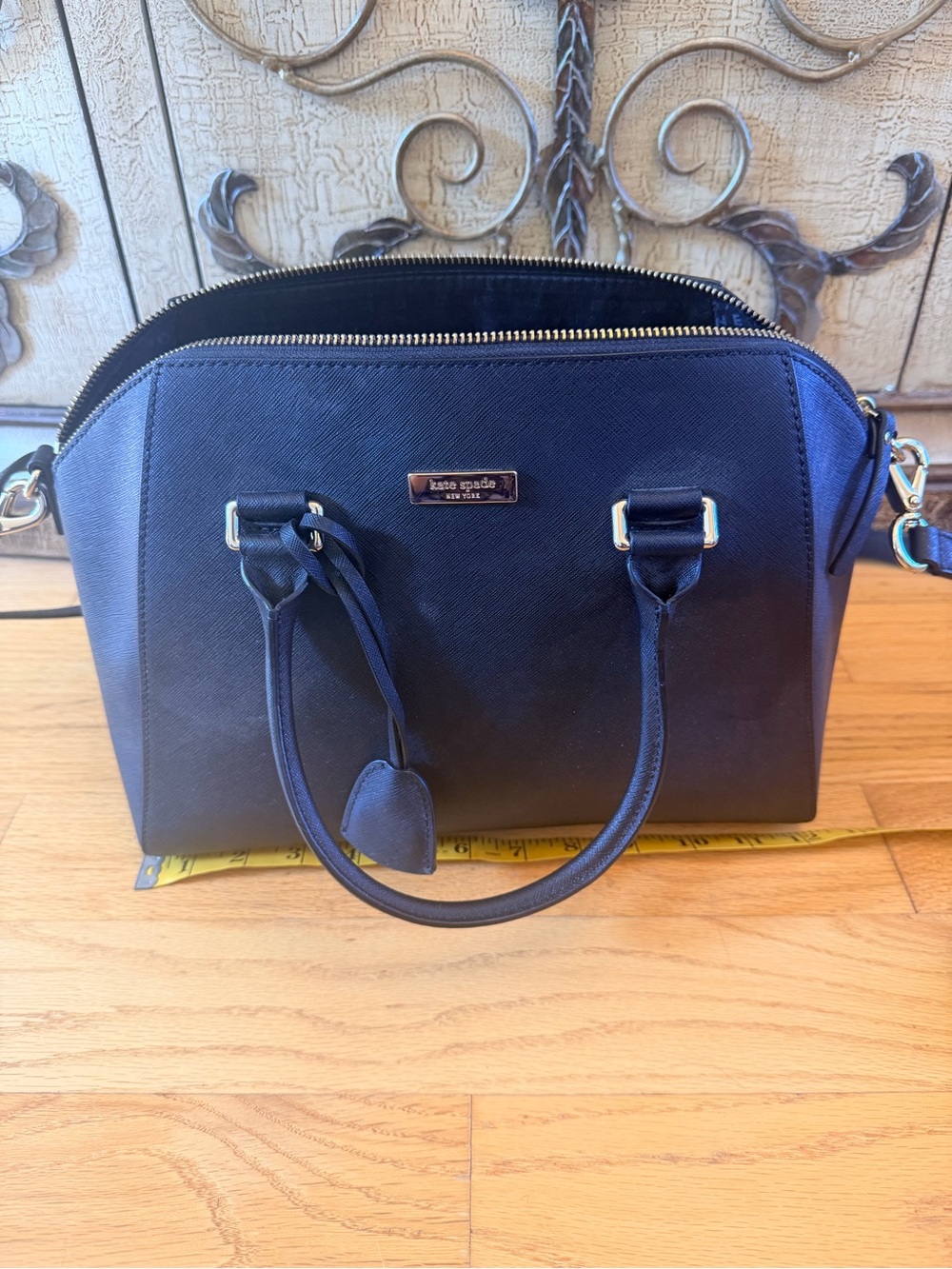 kate spade Black Saffiano Dome Satchel with Gold Hardware